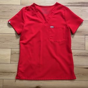 Figs Red Scrub Top XS